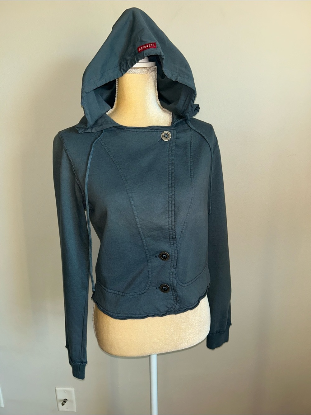 Hard Tail Asymmetrical Bomber Hoodie in Slate Blue